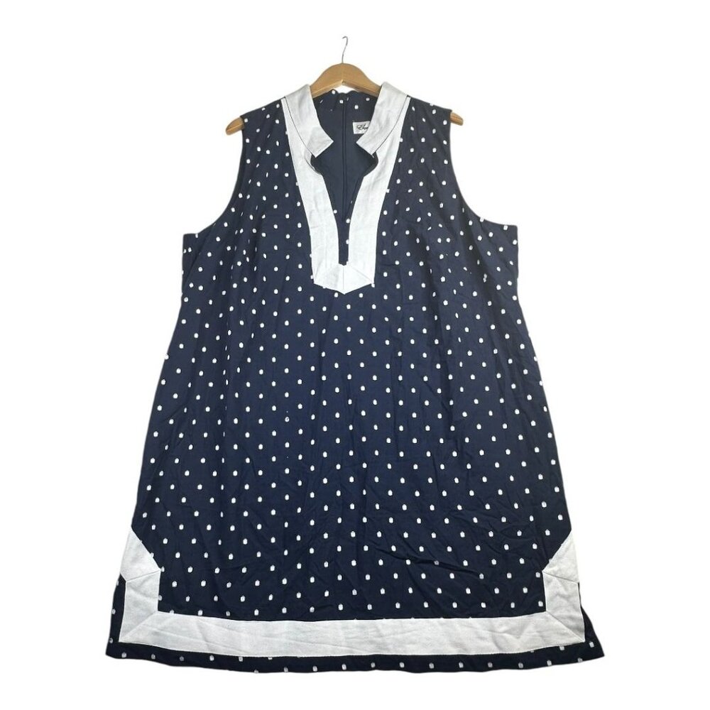 Eliza J Navy Blue and White Polka Dot Sleeveless Shift Dress